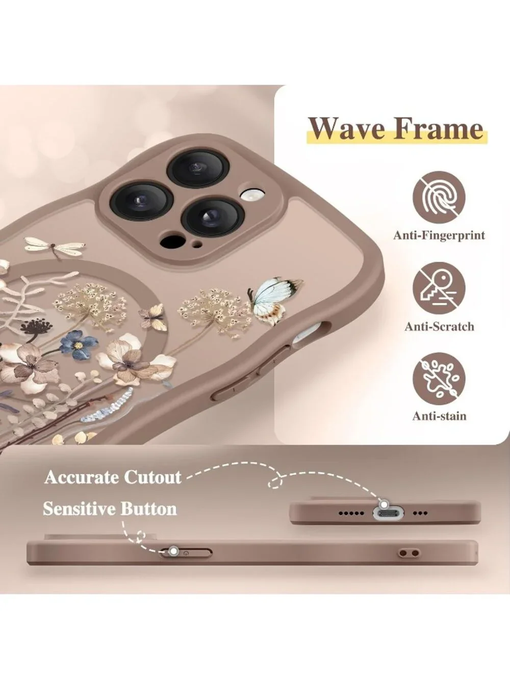 iPhone 14 Pro Autumnflit/Brown Compatible with MagSafe Floral Translucent Case